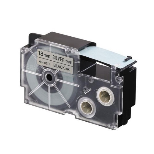Casio EzLabel Printer Tape Cartridge 18mm, Black on Silver (XR18SR1)